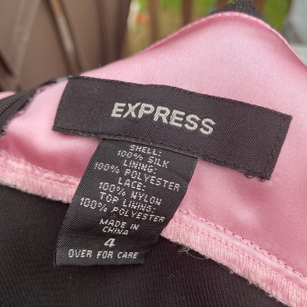 100% Silk 00s Express Black Lace & Pink Cocktail Dress - Picture 14 of 14